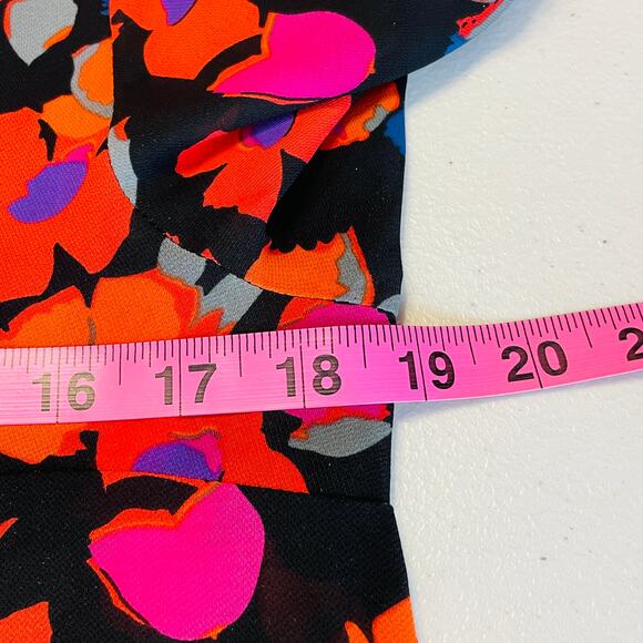 Mercer & Madison Orange Pink Floral V-Neck Long Sleeve Top Blouse M - Picture 8 of 9